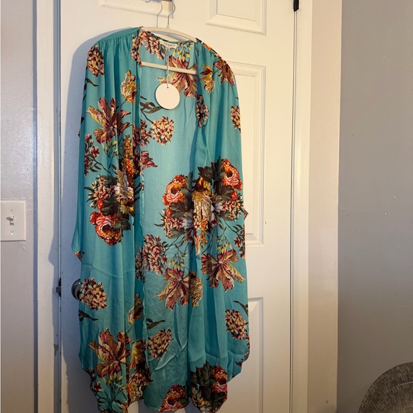 Umgee Teal Floral Kimono - Picture 2 of 6